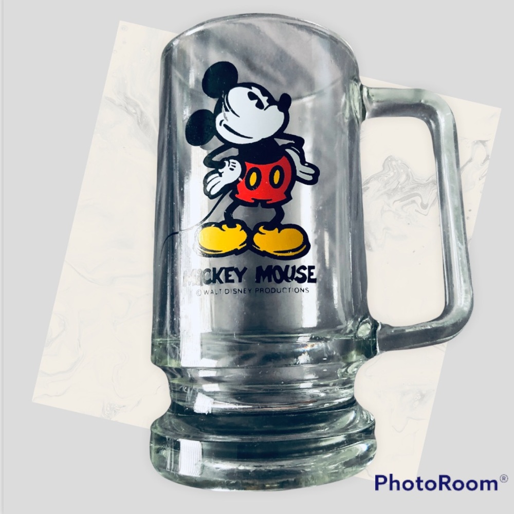 Vintage Walt Disney Productions MICKEY MOUSE Glass Beer Mug with Handle